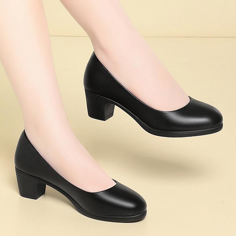Stewardess Work Shoes Black Women's Leather Shoes Thick Heel Work Women's Shoes Soft Sole Comfortable Career Interview Shoes