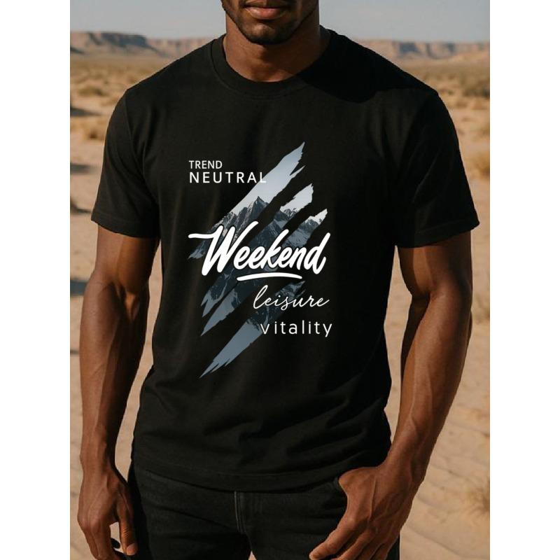 

European sizes Men S Print Short-Sleeved T-Shirt | Casual Commuting, High-Quality, All-Season, Crew Neck 4XL чорний