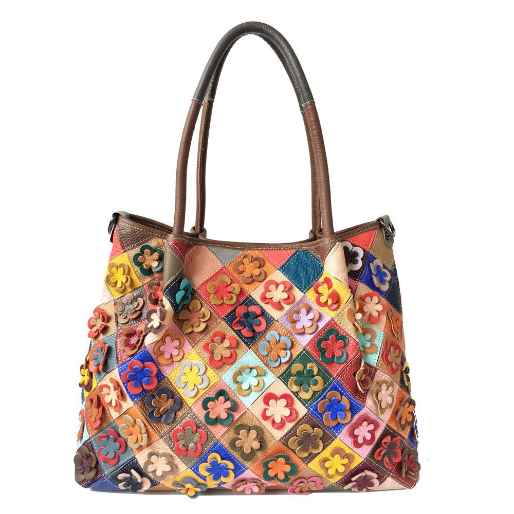 

Кожаная женская сумка с цветочным узором из коровьей кожи, сумка-тоут через плечо, сумка-мессенджер в стиле ретро, универсальная женская сумка большой емкости