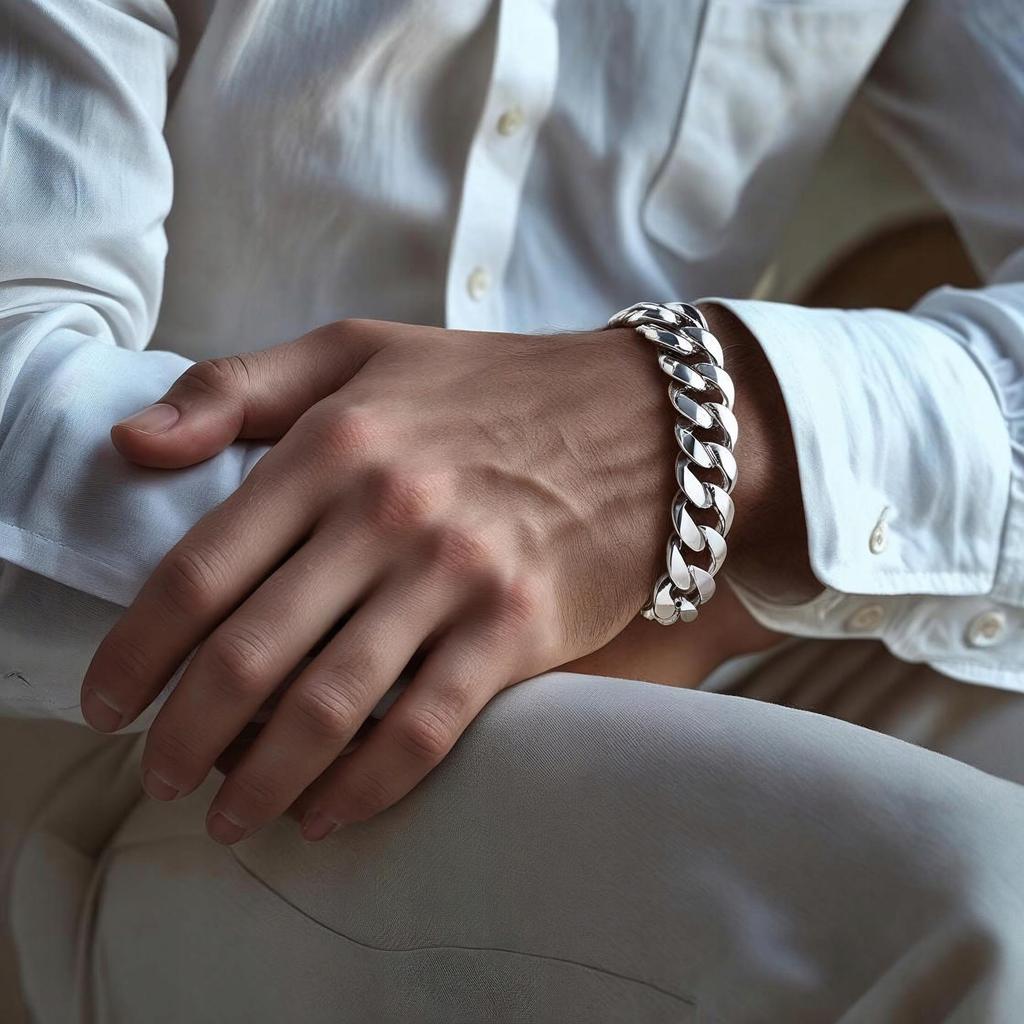 FULL Silver Men' Bracelet 925 SILVER Thick 8mm DIAMOND