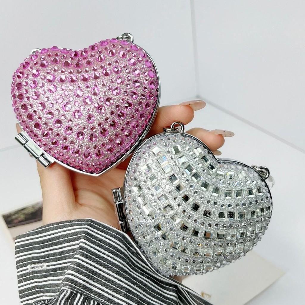 Acrylic Mini Heartshaped Box Bag With Sparkling Crystals And Magnetic Closure For Daily Use