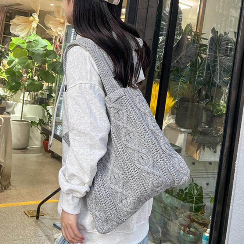 Yogodlns Women Hollow Out Knitted Tote Handbag Solid Color Top Handle Woven Beach Lightweight Elegant Portable Crochet Shoulder Bag