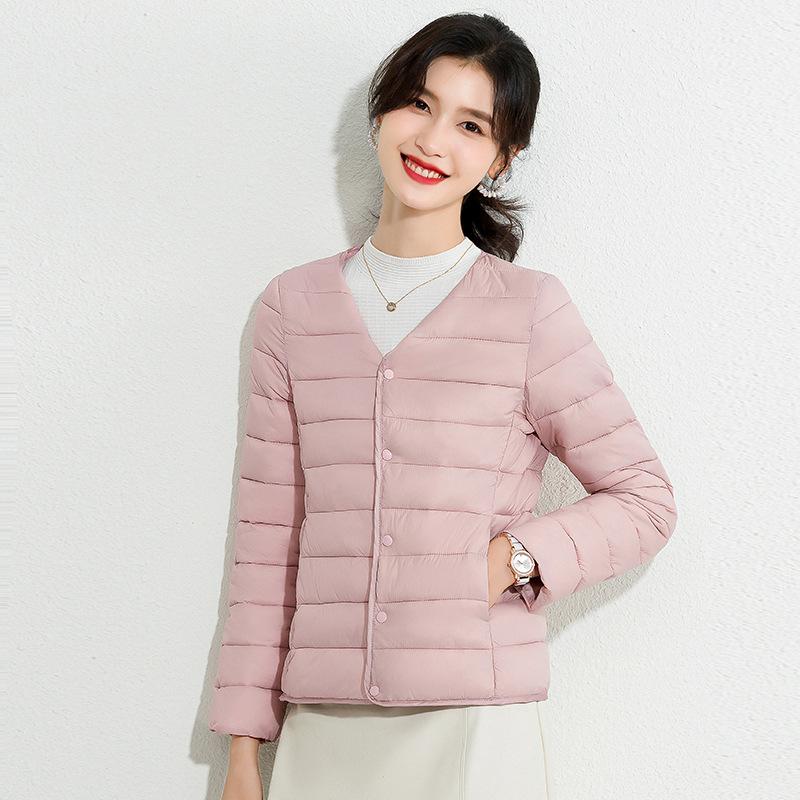 Women's Slim Fit Crew Neck Cotton Inner Liner Winter V Neck Solid Color Slimming Warm Short Lightweight Small Padded Coat