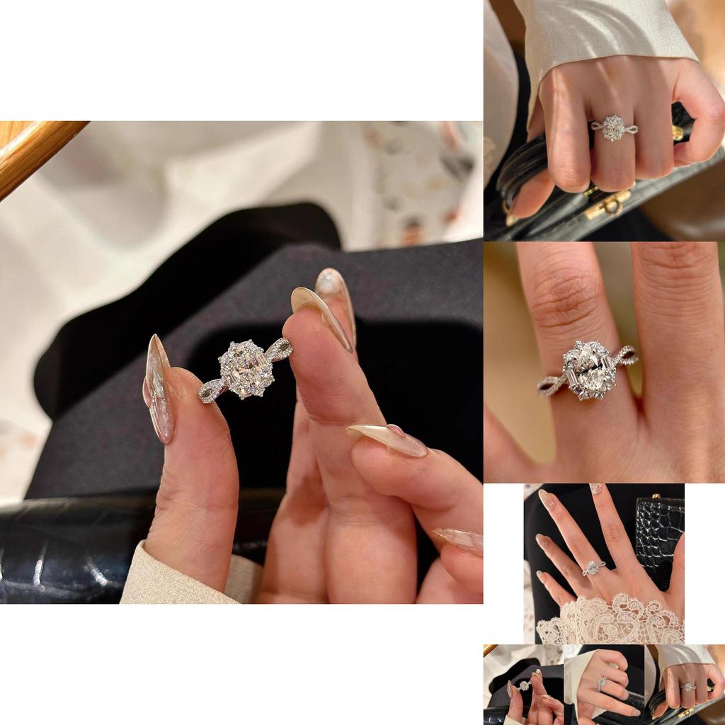 925 Silver Plated Gold Luxurious Moissanite Oval Ring For Women With Unique Design