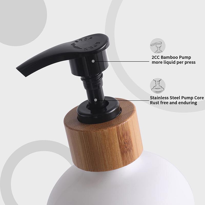 Hand soap glass refill bottle 500ml with black-and-white wood pump and lid.