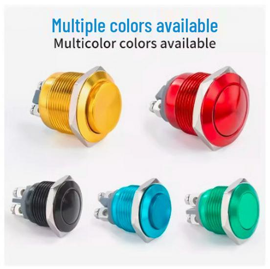 19mm/22mm Full Oxidation Metal Button Switch - Screw/Solder Terminals, Multi-Color, Self-Reset Momentary Power