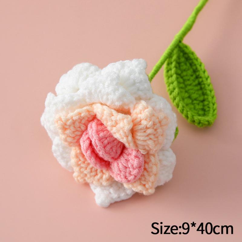 Carnation Crochet Flower Hand Woven Bouquet Artificial Flowers Knitting Flower Rose Teacher's Day Mother's Day Birthday Gift