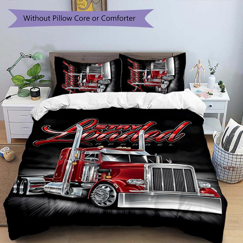 Truck Driver 3pcs Bedding Set Duvet Cover Closure Includes 1 Duvet Cover & 2 Pillowcases for All Seasons Bedroom Home Dorm Decor