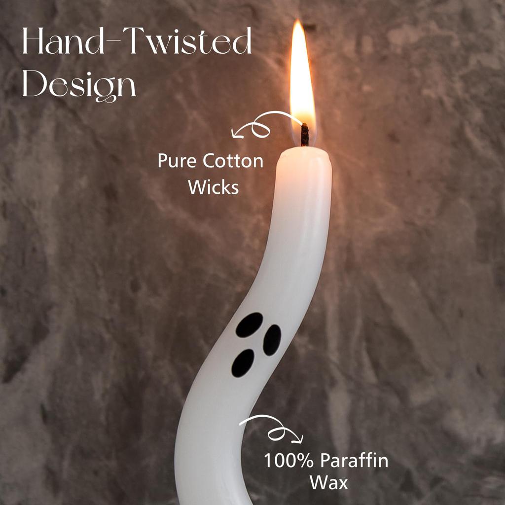 4 Pack Cute Ghost Taper Candles Halloween Tables Twisted Candle Halloween Ghost Candles for Living Room Table Shelf Kitchen