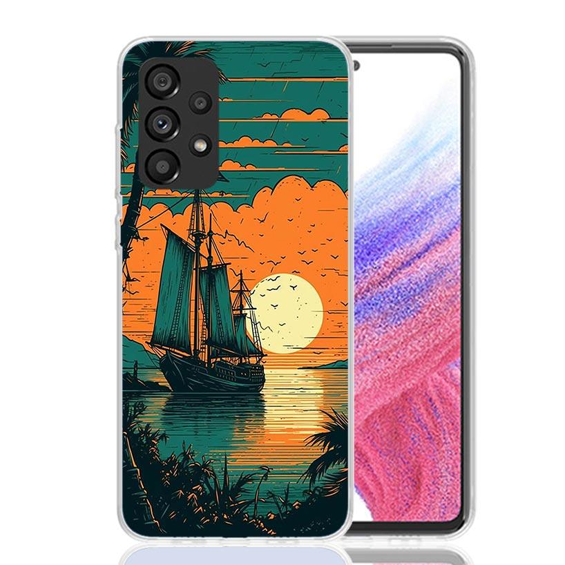 Sailing Boat Sunset Phone Case For Samsung Galaxy A13 A14 A15 A16 A53 A54 A55 A56 A33 A34 A35 A36 A23 A24 A25 A26 A05S A04S A73