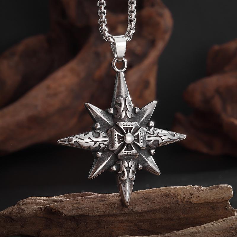 Five Star Compass Cross Compass Men's Retro Pendant Necklace