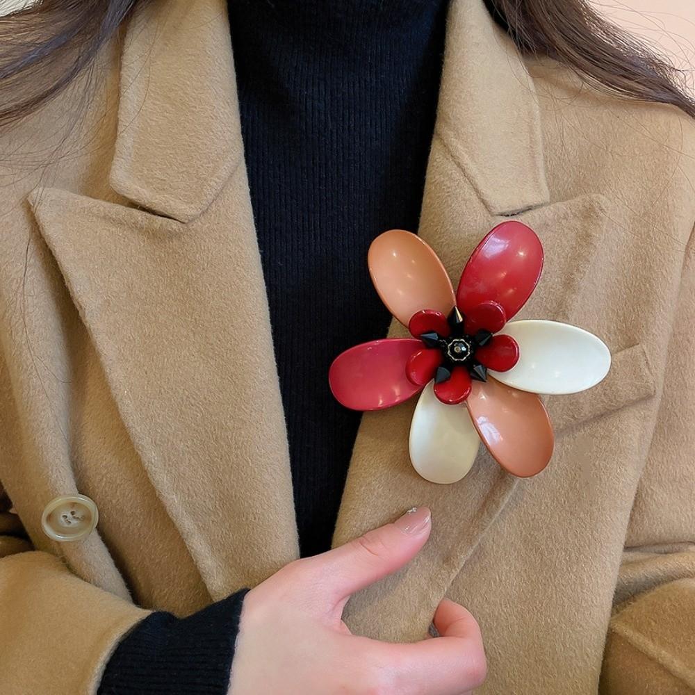 Glass Acrylic Big Flower Badge Pin Exaggerated Vintage Colors Clothes Pin  Girls
