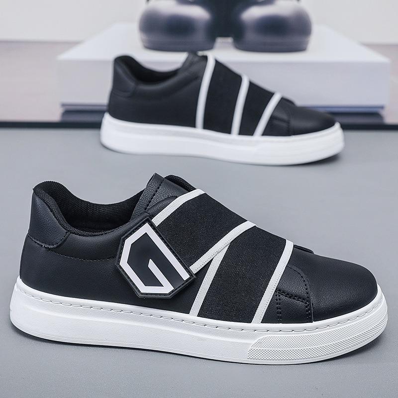 Trainer Men Fashion Stretch Strap Hook & Loop Skate Shoes Men's Sneakers Flats Running Shoes New Breathable Leather Casual Shoes