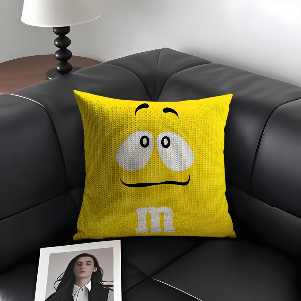 Cute Funny Art M-M&M'S Cushion Cover Summer Breathable Linen Organic Fabric Double-Sided Printing Sofa Pillow Case Home Decor