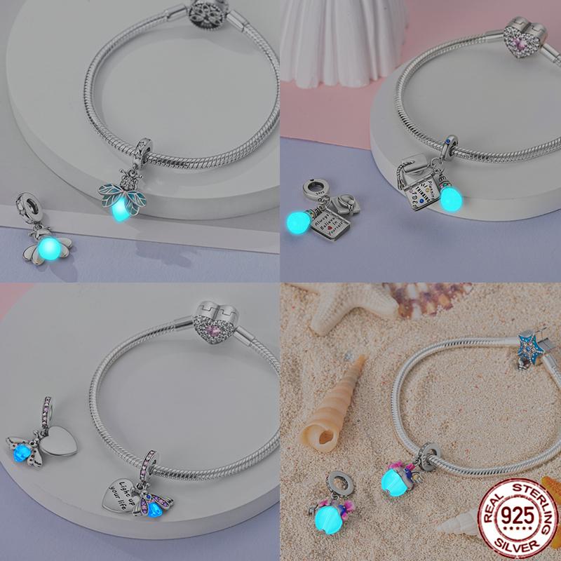 Shining Luminous Firefly Charms Copper Bulb Octopus Jellyfish Bee Fit Dangle Original Bracelets Glow Beads Women Diy Jewelry