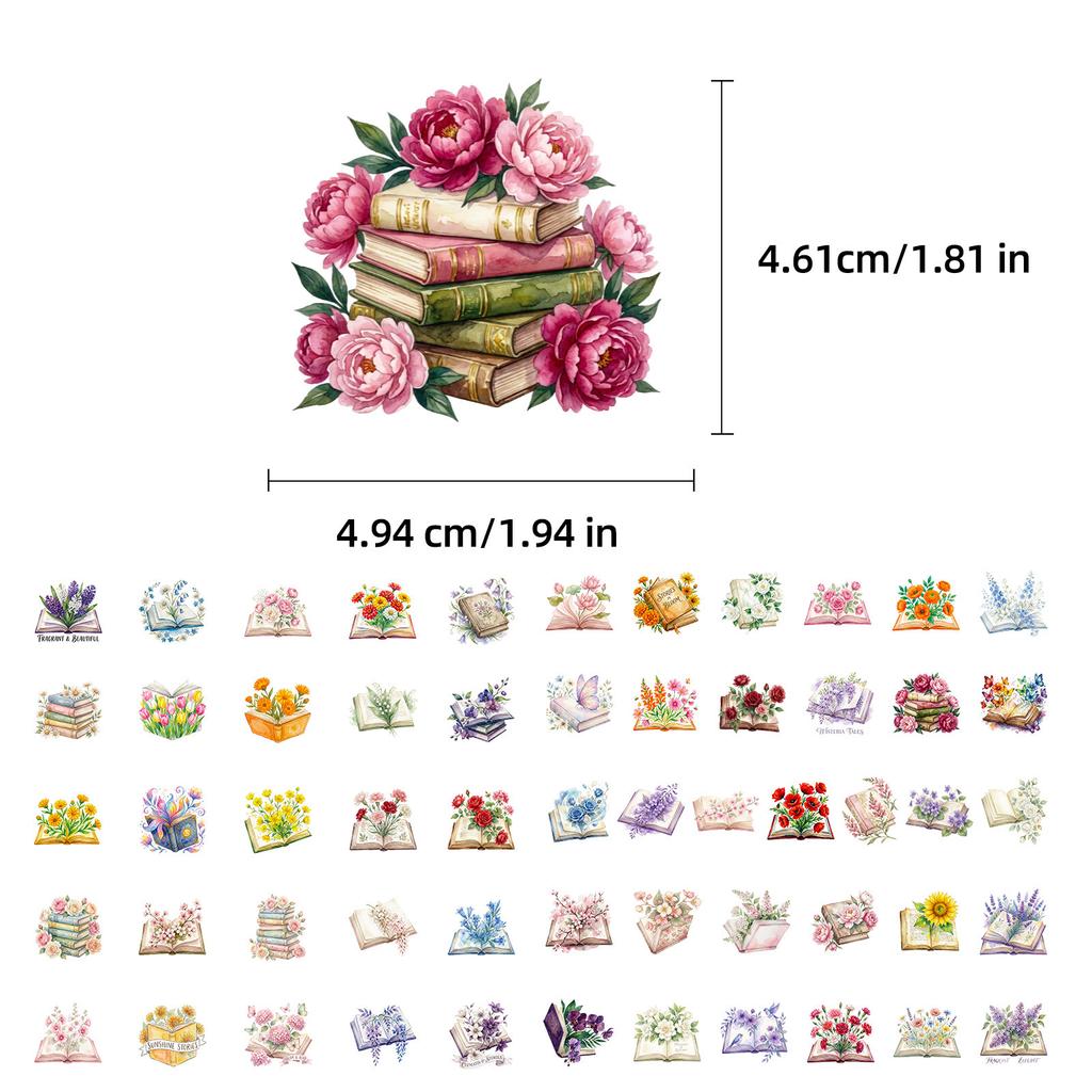 56 Books Books Floral Graffiti Stickers Car Trunk Scooter Decorative Stickers Waterproof