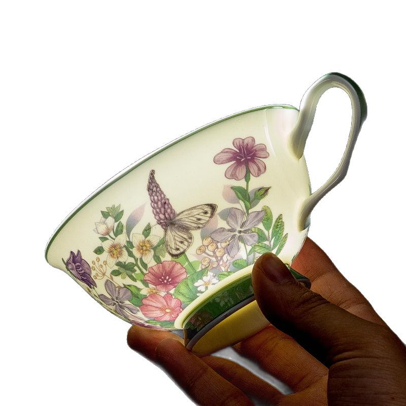 Retro Gold Foil Bone China Oil Painting Style Violet Coffee Cups and Plates Afternoon Tea Cups Latte Latte Cups Niche Gifts