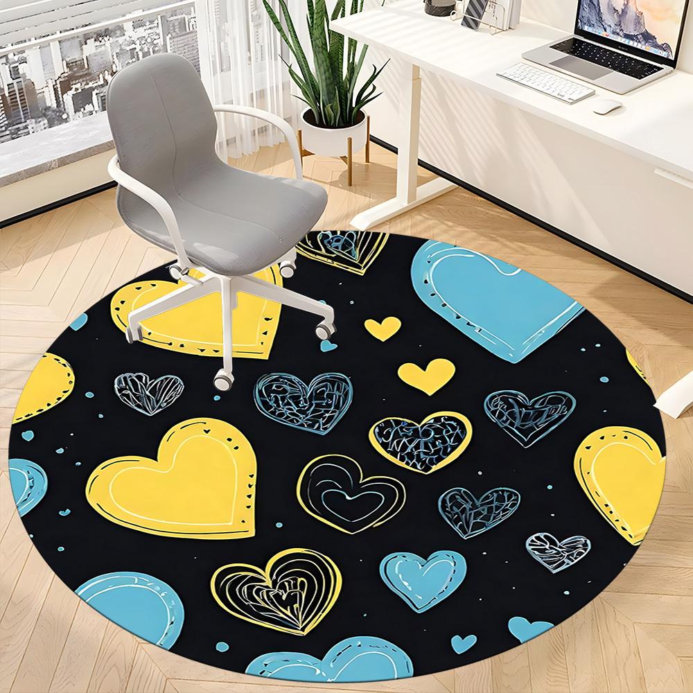 1pc Heart Pattern Chair Carpet for Office, Round Non Slip Durable Large Size Office Carpet, Suitable for Office