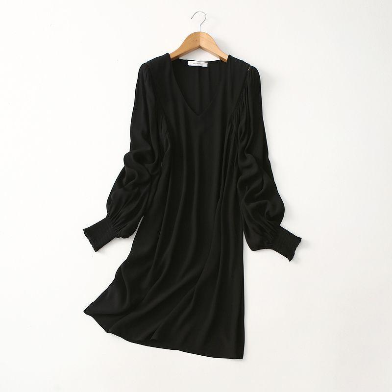 Foreign Trade Export Mature Intellectual Sexy Deep V-neck Loose Meat Covering Viscose Dress Temperament Drape Guest Dresses