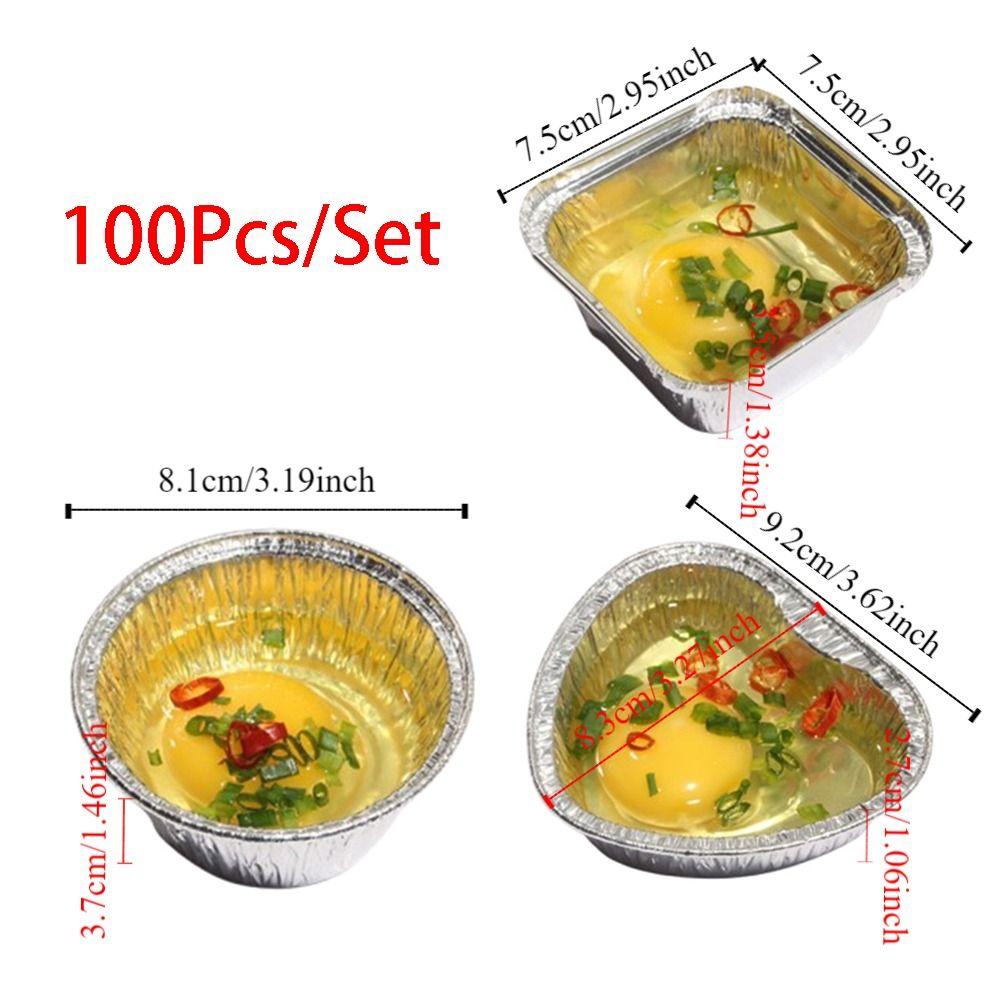 100Pcs Aluminum Tin Foil Baking Cup Tray Heart/Round/Square Tinfoil Tray Baking Pans  Pudding