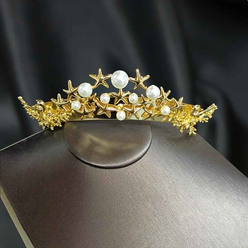 

1pc Women s Luxurious Star Crown Elegant Imitation Pearl Jewelry Tiaras Suitable Holiday Parties Wearing Bridal Hair Accessories золотистий