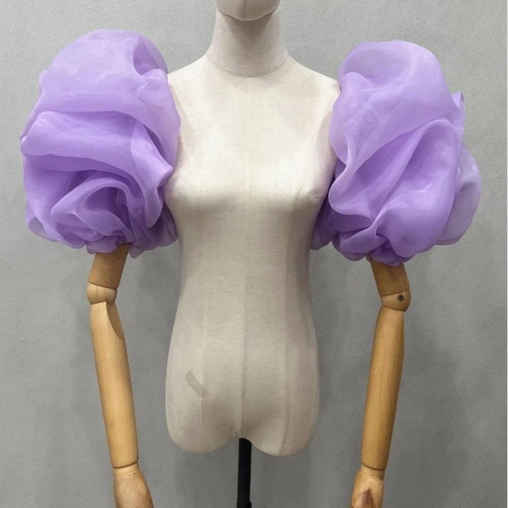 DIY Puffy Bridal Sleeves Organza Removeable Short Arm Sleeves Decorative Sleeves for Wedding Gowns