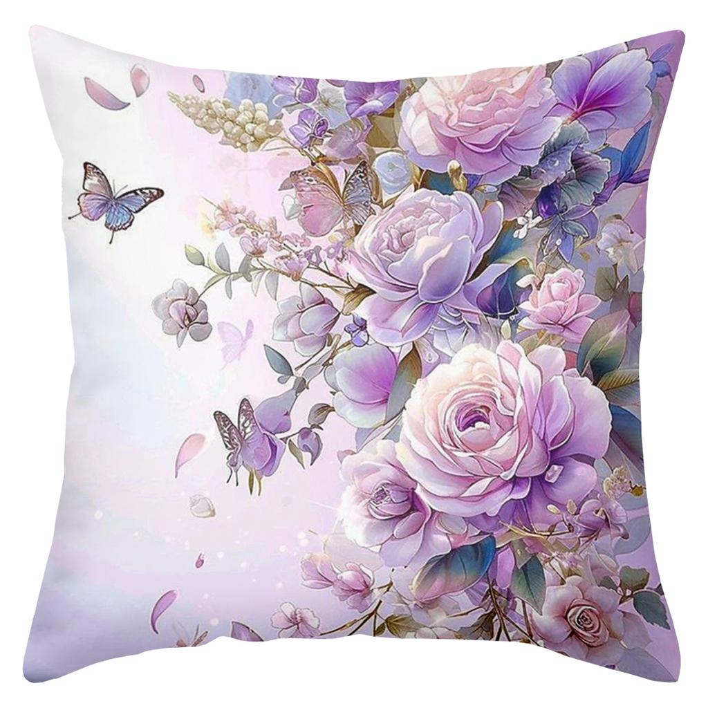 Lavender Roses And Butterflies Patterned Decorative Pillows Polyester pillowcase, sofa decorative cushion cov Headboard Pillow