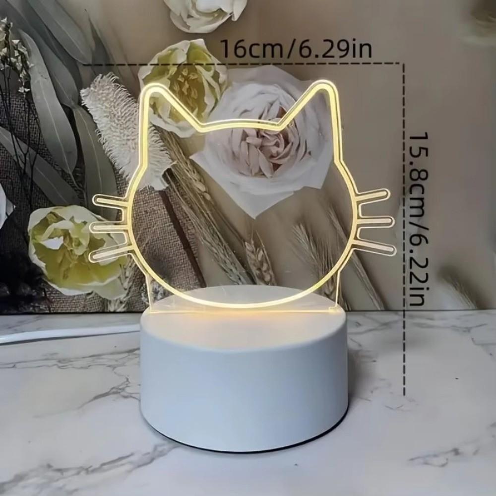 3D Message Board LED Night Lights A Repeatable Writing Cat Face Shape LED Writing Board DIY Transparent USB