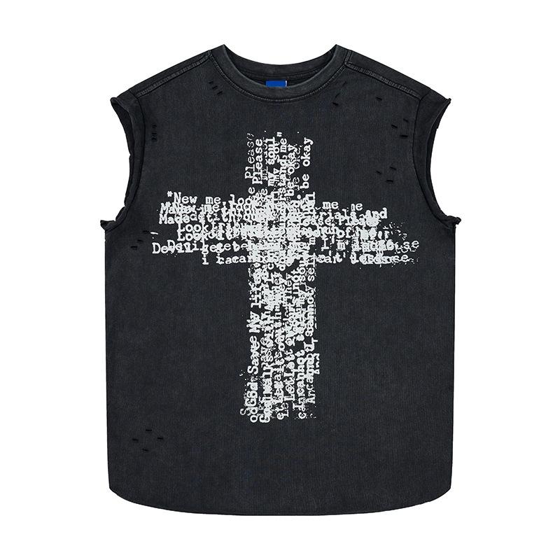 Tendência americana design original corte solto oversized colete sem mangas com buraco masculino verão esportes fitness camisa