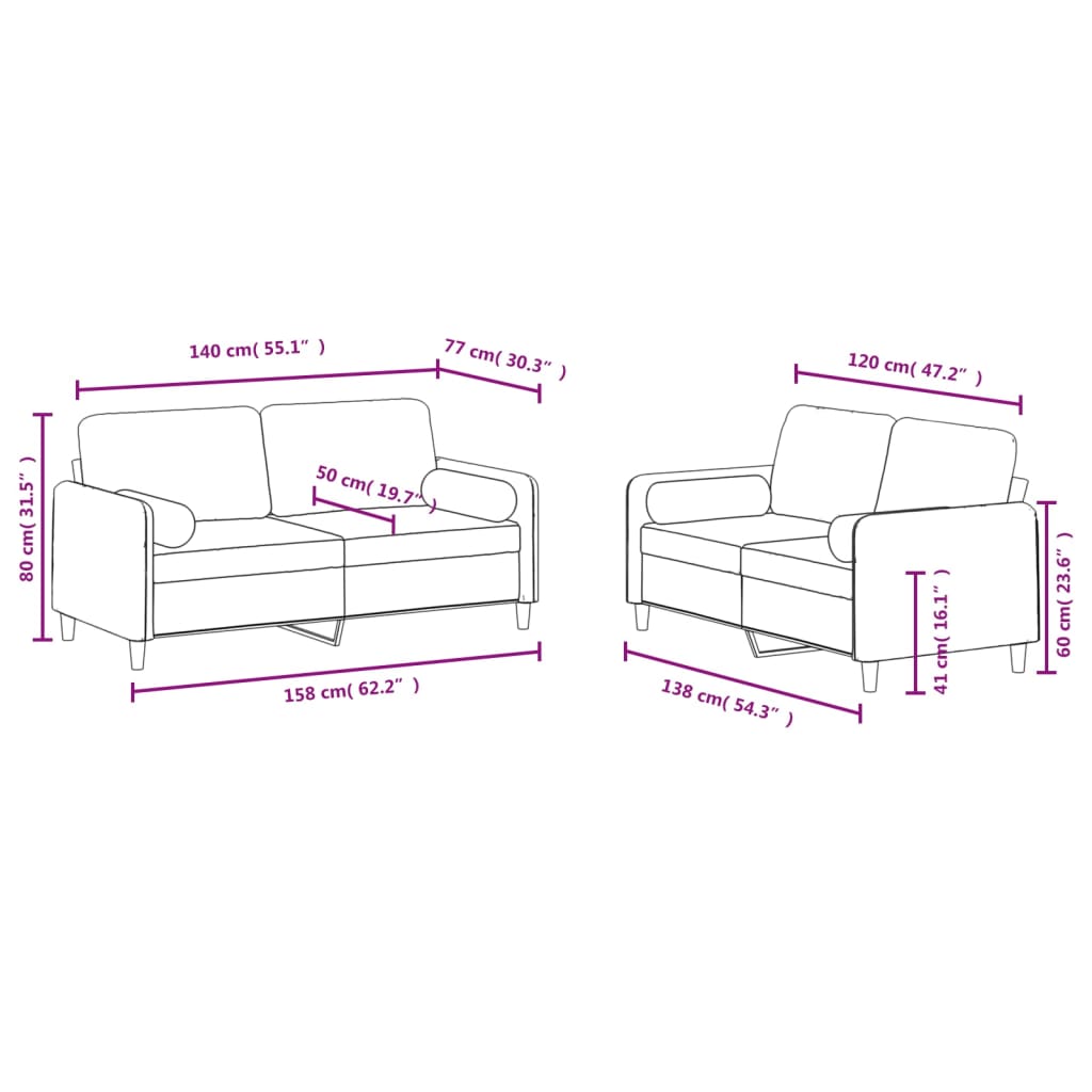 2 piece Sofa Set with Cushions Pink Velvet