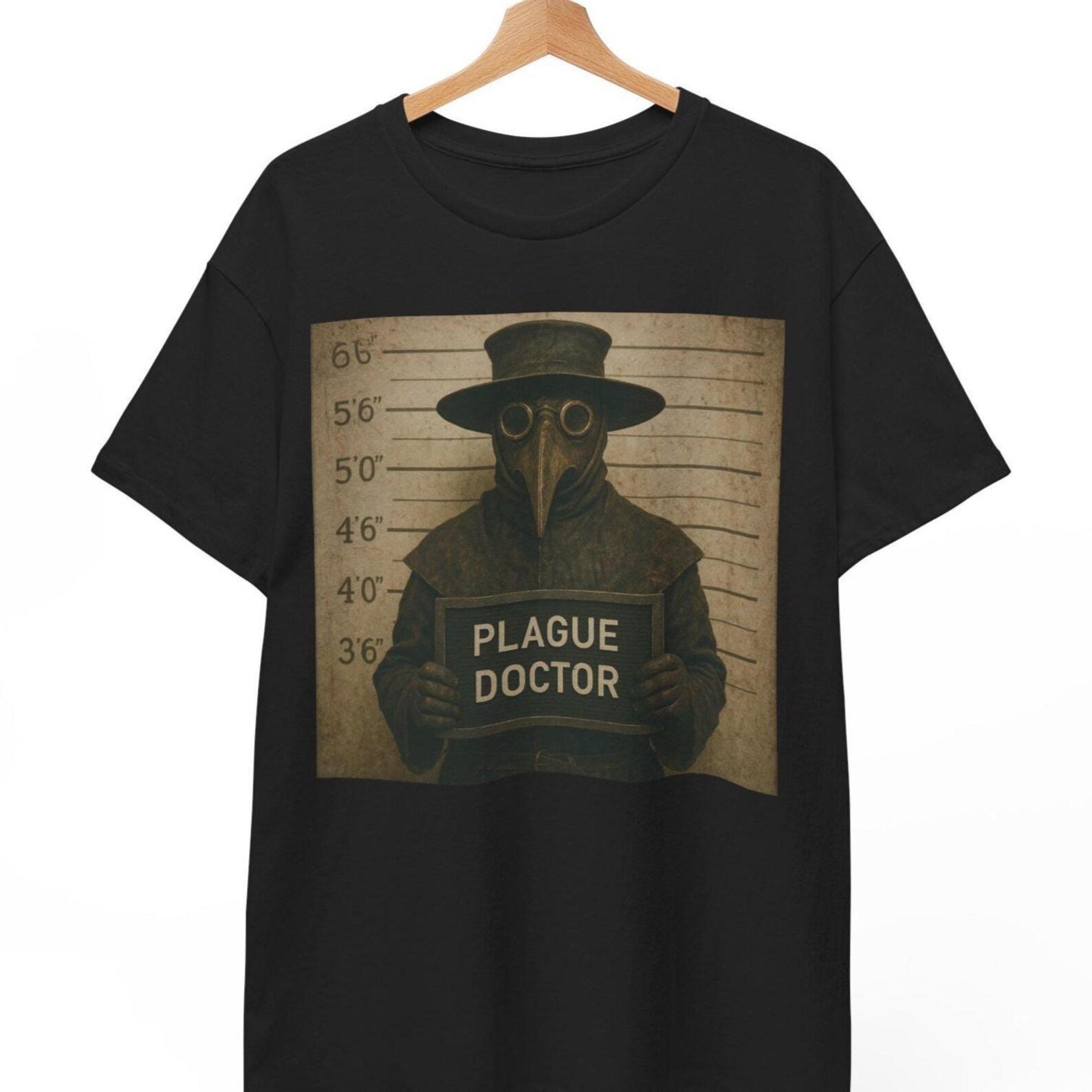 Plague Doctor Mugshot T-Shirt: Funny Medieval Meme Tee 2XL