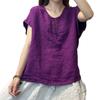 New Hot Season Style Literary Vintage High-end Solid Color Cotton and Linen Top for Women Loose Round Neck Casual Simple Short-sleeved Pullover