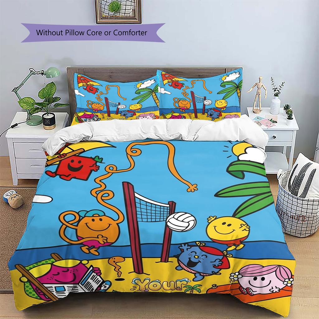 Mr. Men Little Miss Custom Name Pattern Bedding,Quilt Set Quilt Cover Pillowcase Home Birthday Gift(1 * duvet cover + 2 * pillowcase, without core)