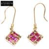 BELLESIORA K18 Square Collection 0.02ct Ruby Diamond Hook Earring Yellow GoldUsed