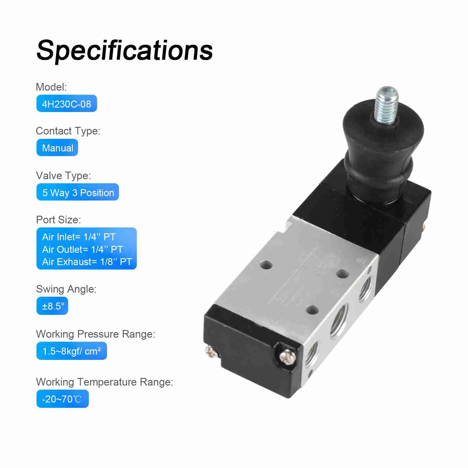 

Пневматичний Ручний Важільний Клапан Керування Алюмінієвий Сплав 5 Портів 3 Позиції Повітряний Клапан з Ручним Важільним Керуванням білий