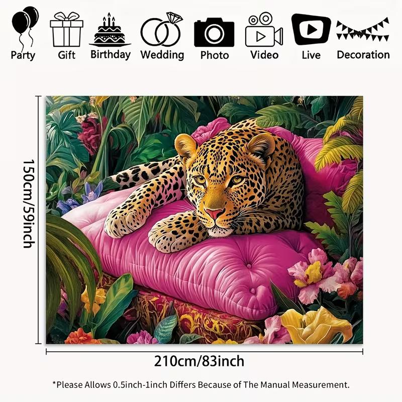 2D Luxury Leopard Art Backdrop Tropical Jungle Pink Cushion Studio Photography Background