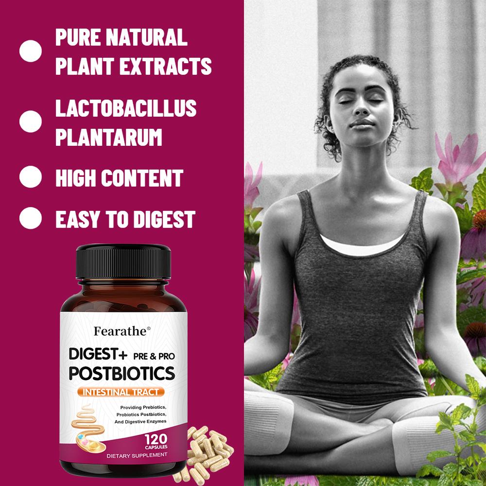 Prebiotic Probiotic Postbiotic Digestive Enzyme Complex Capsules, 120 Vegetable Capsules Dietary Supplement