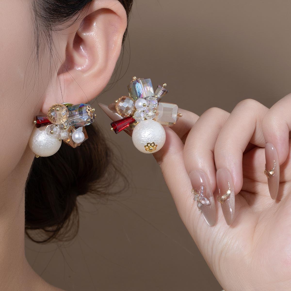 Летние Винтажные Серьги-Гвоздики Цветок Symphony Crystal Baroque Жемчуг Легкая Роскошь Французский Характер Премиальные Серьги