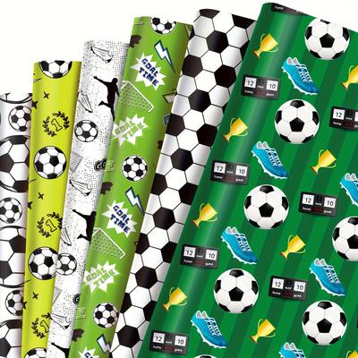 12 Blatt Fußball-Geschenkpapier mit Sport-Fußball-Aufdruck, Geschenkpapier, flach gefaltet, Kunstdruckpapier für Themen-Geburtstagsparty, Saisonspiele, Geschenkverpackung
