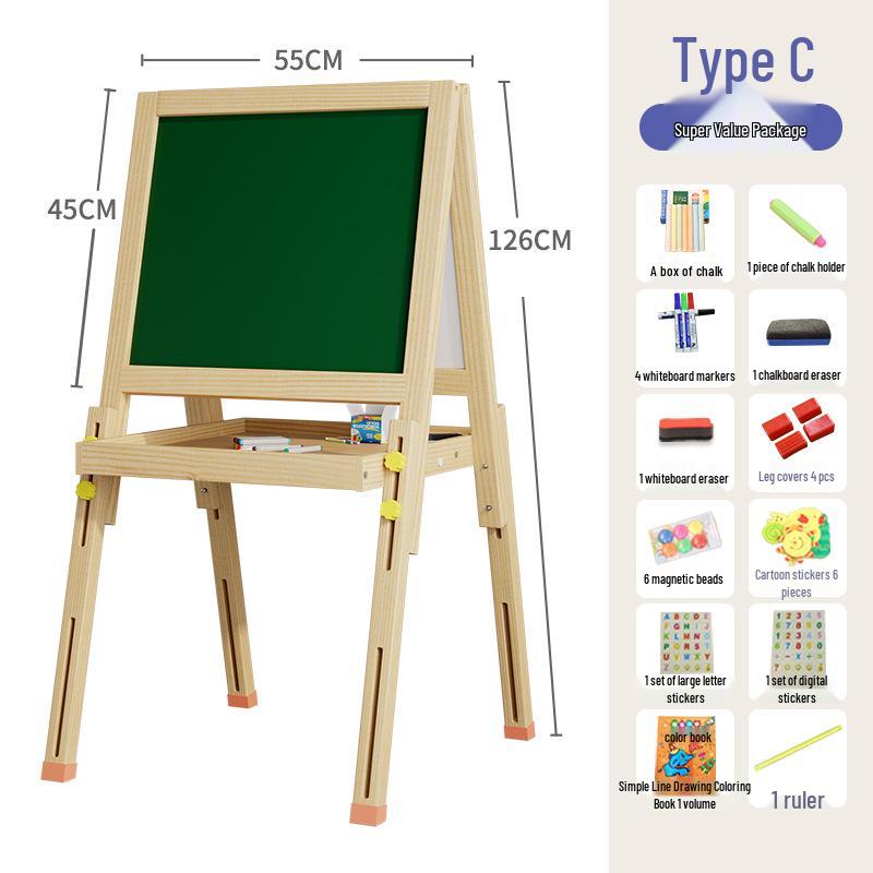 Solid Wood Children's Erasable Chalkboard Easel for Writing & Drawing
