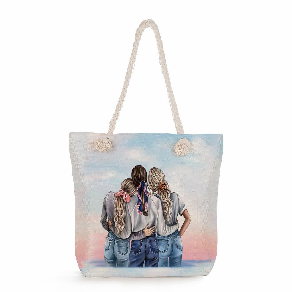 Sisters Print Thick Rope Single-shoulder Beach Bag 7275 CLE