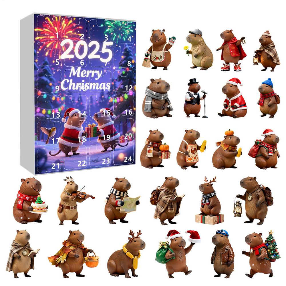 Capybara Christmas Countdown Calendar 24 Days Advent Ornament 2D Acrylic Cute Holiday Decor for Home Tree Kids Teens Adults Gift