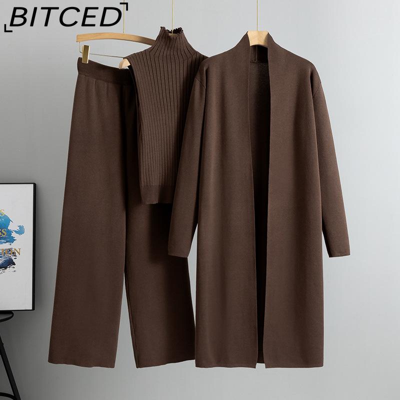 BITCED Spring and Autumn Laid-back Style Knitted Set, Sleeveless Vest, Sweater, Cardigan and Trousers, Three-piece Set