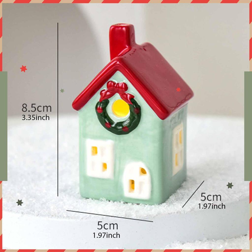 Ceramic Christmas Village House Ornament Decoration Versatile Statue Craft Accessory with LED for Indoor Holiday Shelf Table