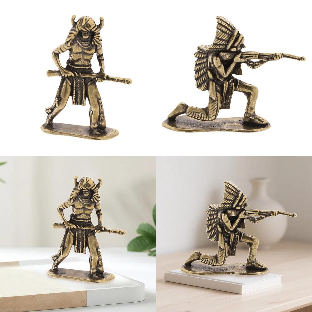 Indische Kriegerfigur, Robuste Messingstatue Skulptur für Vitrine, Schreibtisch, Heimdekoration