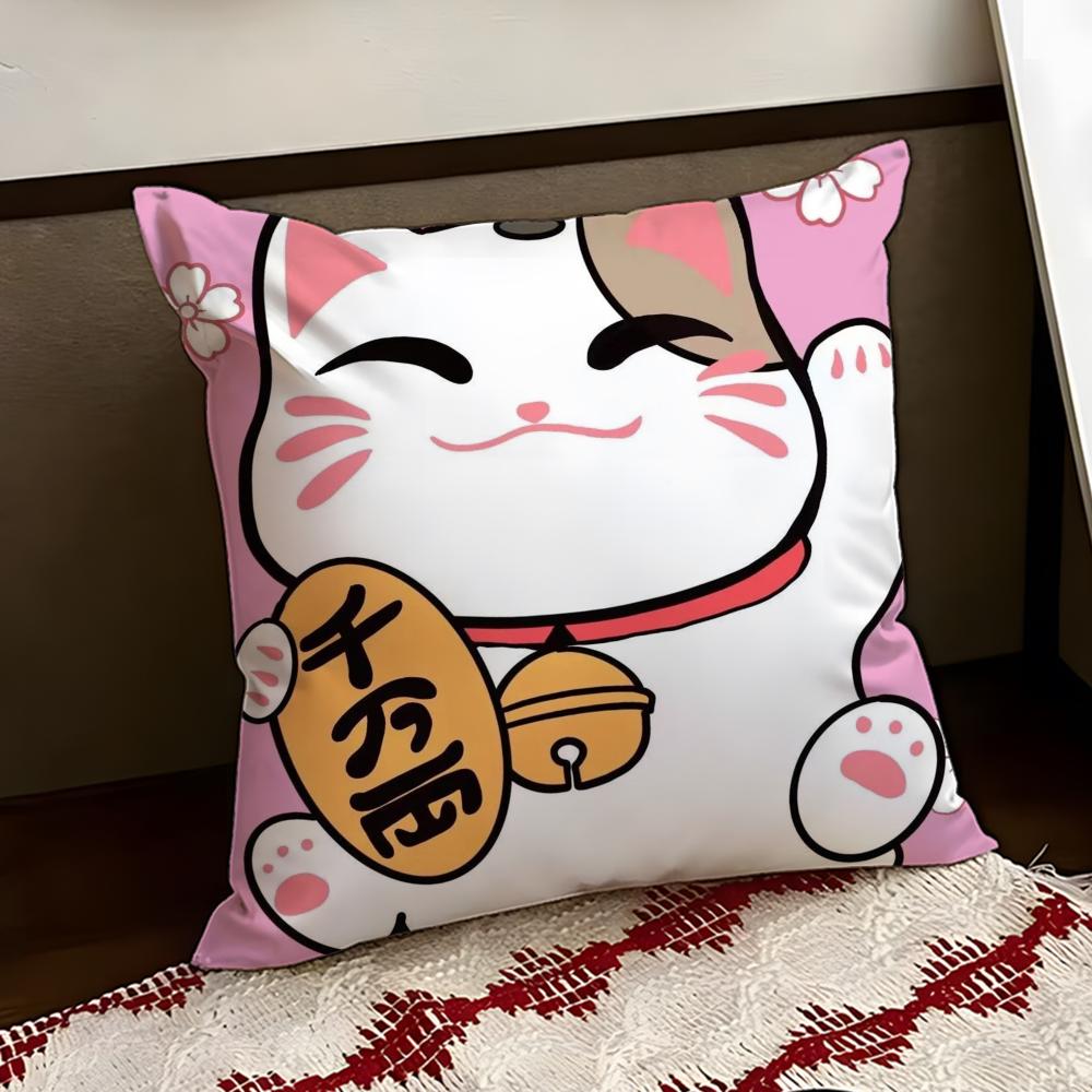 Neko Rich LLuck Money Cat Cushion Cover Reversible Soft Durable Pillow Cover Home  Car MultiScene Use for Daily Comfort