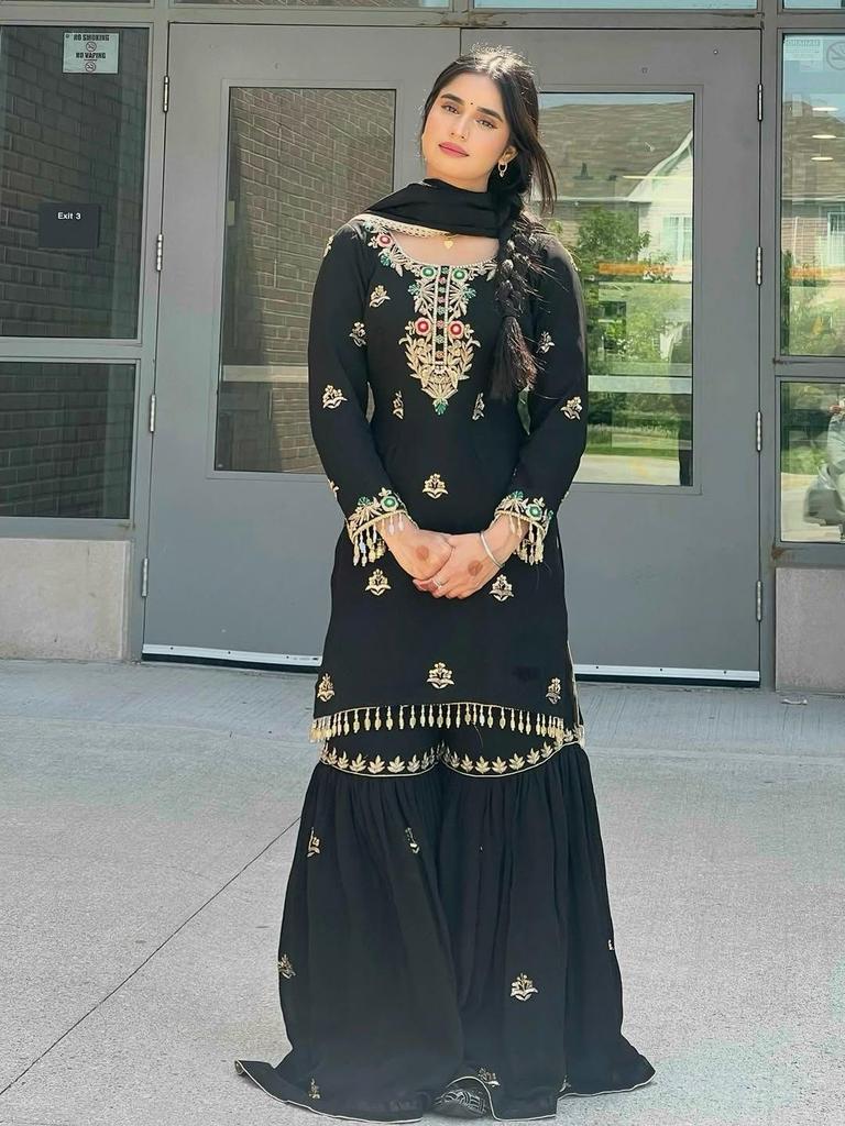Black Salwar Kameez Sharara Set Indian Women Party Wear Pakistani Salwar Suit Dress
