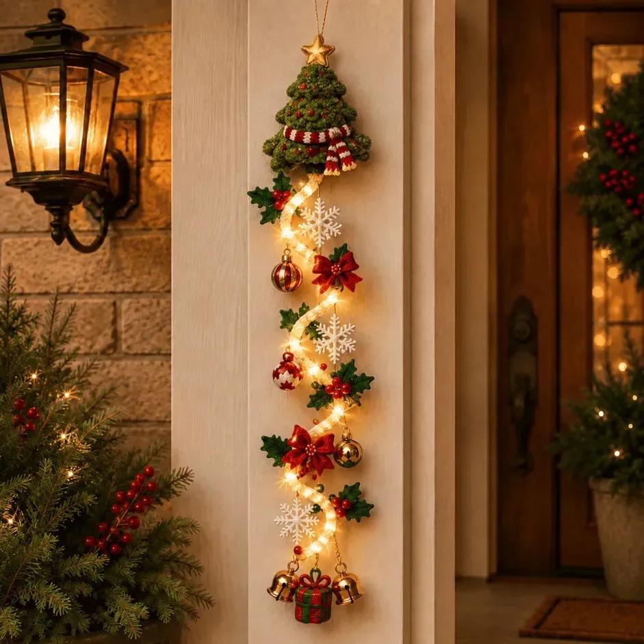 2026 Kerstversiering Feest Hanger Gloeiend Handgemaakt Haakwerk Kerstman Kerstboom Versieringen Bel Ornament Huis Muur Voorkant Versiering 1 set