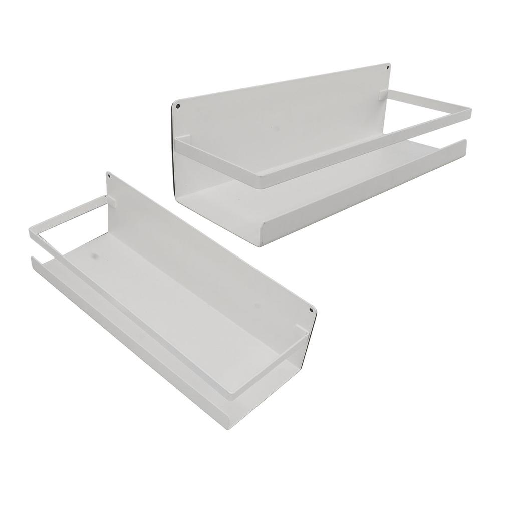 2PCS Wall Mount Storage Shelf with Hooks Magnetic Suction Floating Organizer for Bathroom Washstand White