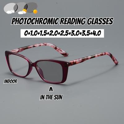 Mens Womens Square Photochromic Presbyopia Glasses Anti Blue Light Color Changing Reading Glasses Fashionable New